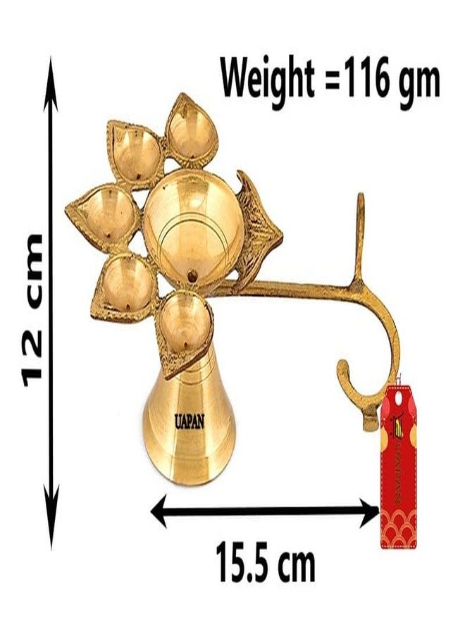 UAPAN Brass Pancharti Diya Oil Lamp Pach Aarti Deepak with Brass Handle Pancharti Diya Panchmukhi Diya with in Goden Colour for Home Temple, Diwali and Others Occasion - Image 2